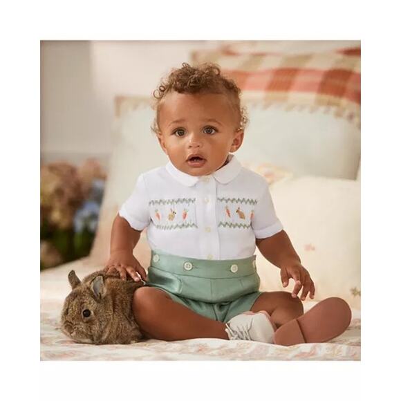 NWT Ralph Lauren Smocked Cotton Shirt & Linen Short Set Sz 24 months - Picture 3 of 10
